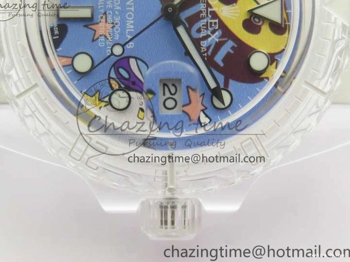 0518 Affordable Submariner Phantomlab Transparent KZF Best Edition Blue Space Dial on White Rubber Strap VR 2566